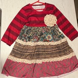 Girls Tiered Dress w/ Lace Flower Detail